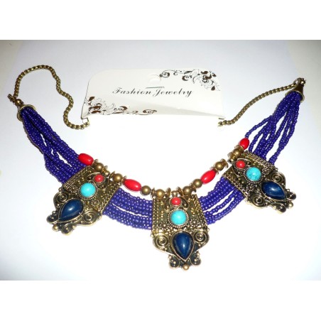 Parure 3 pièces : Collier - Bague - Bracelet tibetain argent 925 : Corail