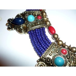  Turquoise.||Parure 3 pièces : Collier - Bague - Bracelet tibetain argent 925 : Corail