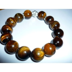 Bracelet aux 14 perles d'oeil du Tigre aux 14mm.- 14 perles.-14mm. - 2 petites couronnes métal.- 1 fleur métal. Bracelet stretch