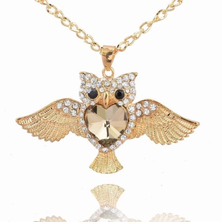 Sautoir Pendentif HIBOU CHOUETTE Strass et cristal COEUR central : Une beauté !!! collier