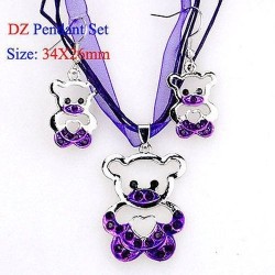 OURSON VIOLET Collier + boucles d'oreilles - Métal. pendentif
