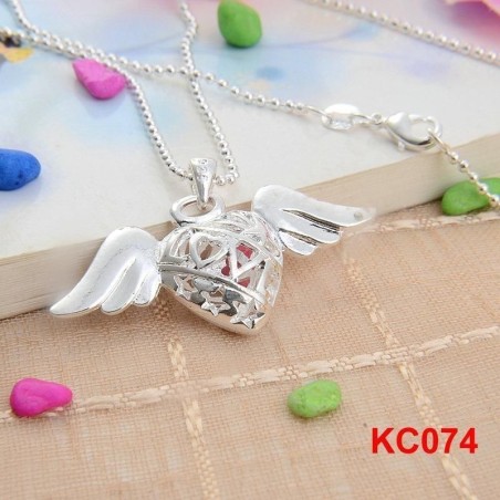 Coeur ajouré - Argent .925 poinçonné - Collier pendentif élégant ailes d' ange