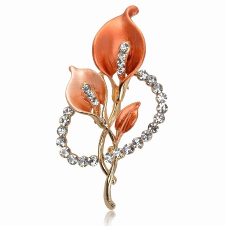 Broche - BOUQUET de LYS très élégante : émail - strass + 7 strass "aurore boreale"