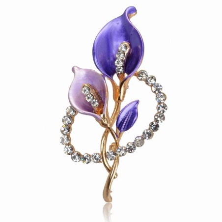 Broche - BOUQUET de LYS très élégante : émail - strass + 7 strass "aurore boreale"