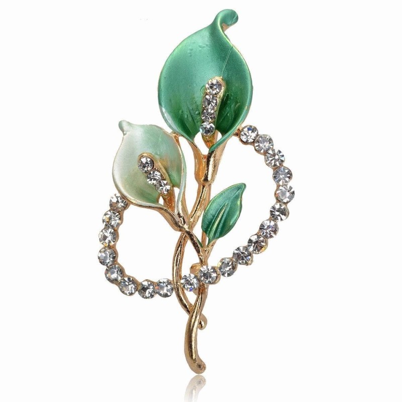 Broche - BOUQUET de LYS très élégante : émail - strass + 7 strass "aurore boreale"