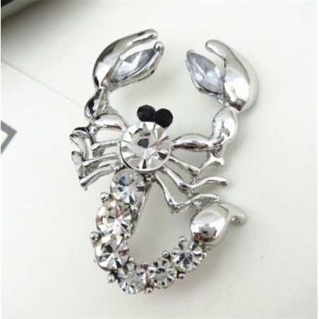 Broche en strass sur métal : Modèle SCORPION argent / blanc