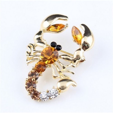 Broche en strass sur métal : Modèle SCORPION jaune orange