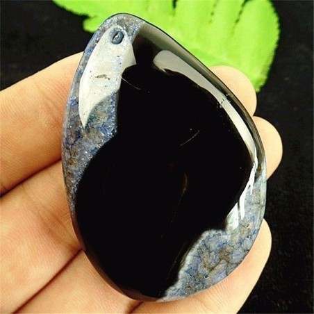 Pendentif AGATE NOIRE monté avec son anneau||Pendentif AGATE NOIRE monté avec son anneau