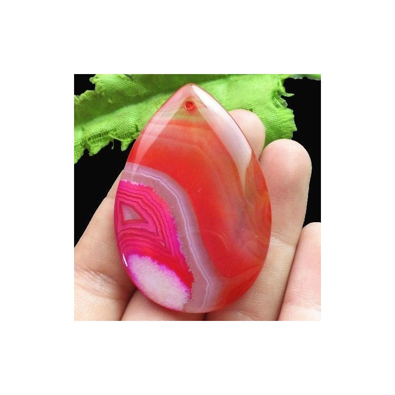 Pendentif AGATE ROUGE et ROSE superbe monté avec un anneau
